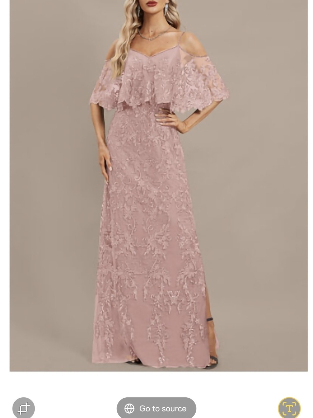 JJs House Blush Pink Lace Cold-Shoulder Maxi Dress